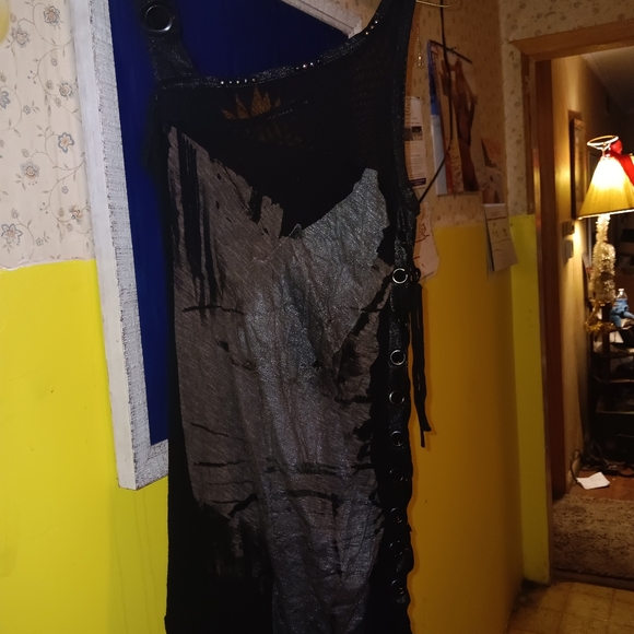 SALVAGE Edgy Black and Gray Asymmetrical Dress. M - Picture 7 of 13